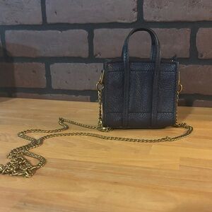 Fossil Dark Leather Mini Bag with Gold Chain